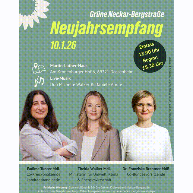 Impressionen vom Neujahrsempfang unseres Grünen Kreisverbands Neckar-Bergstraße 2026